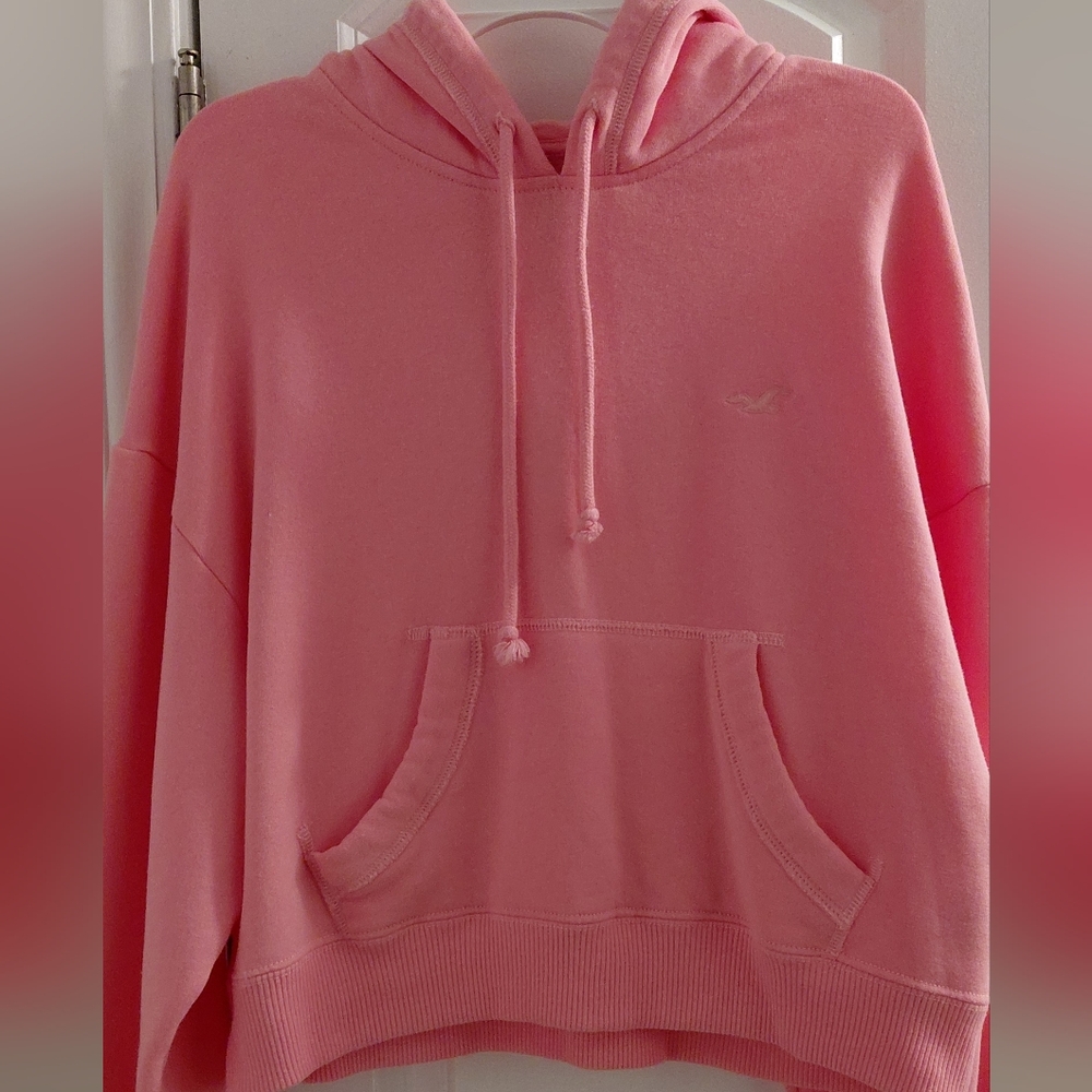 Hollister Women's Bright Pink Cropped Hoodie Size XS